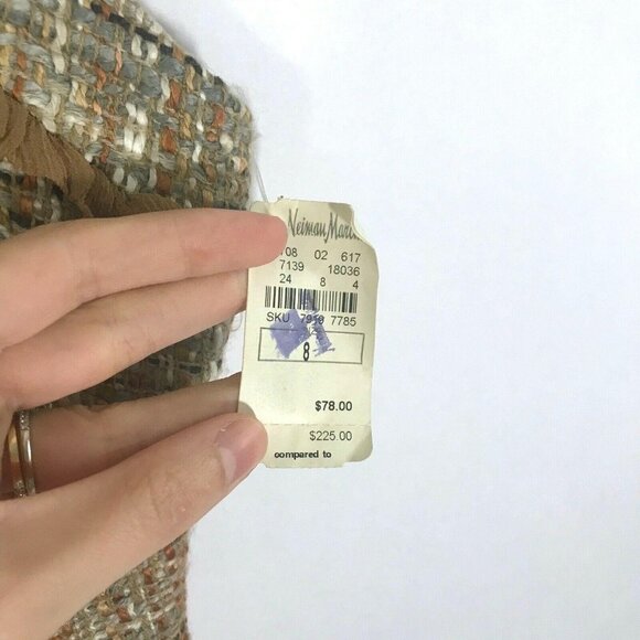 ABS By Allen Schwartz Dress Women 8 Tan Tweed Sleeveless with Ruffle Trim - Picture 5 of 7